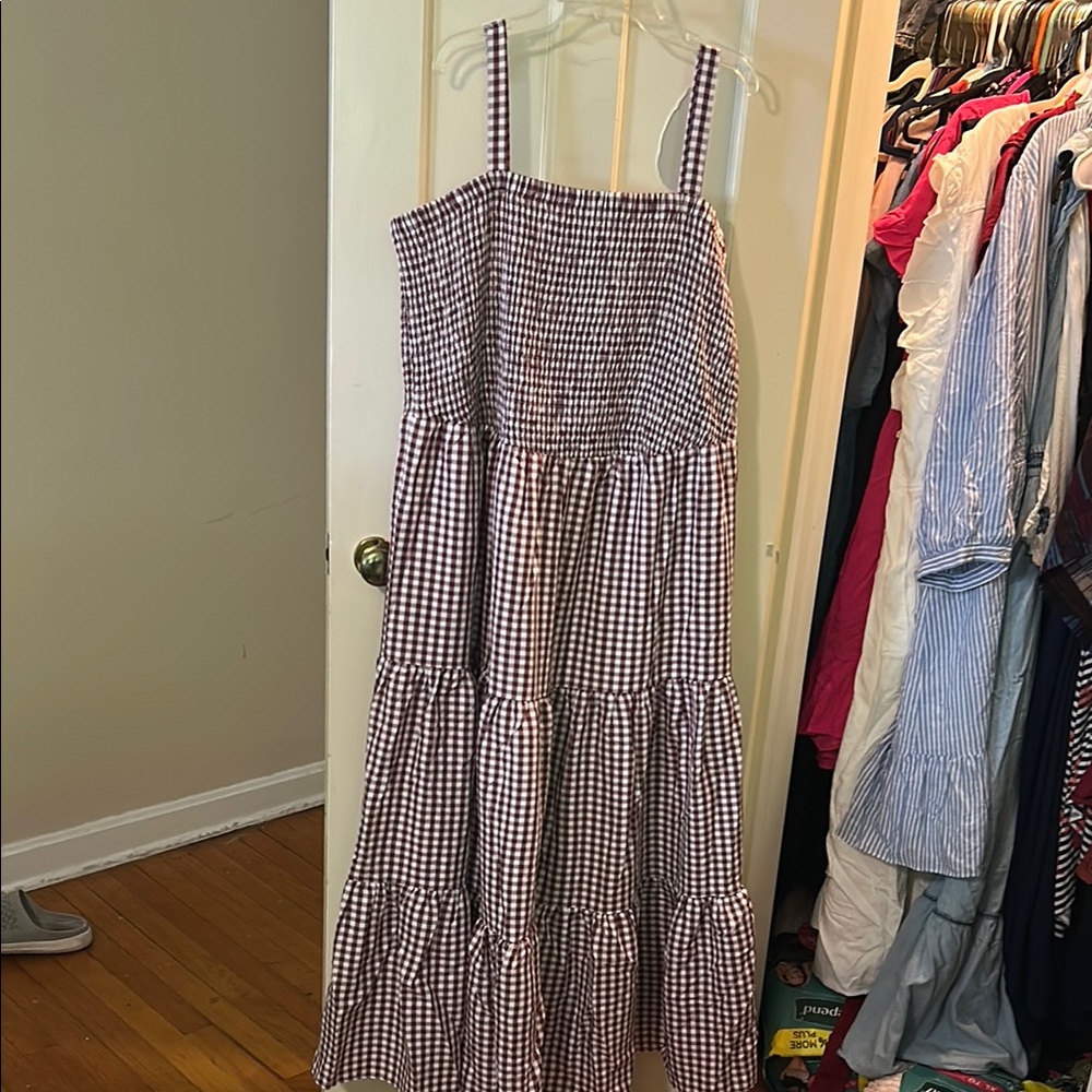 Gingham Checkered Dress in Maroon  and White